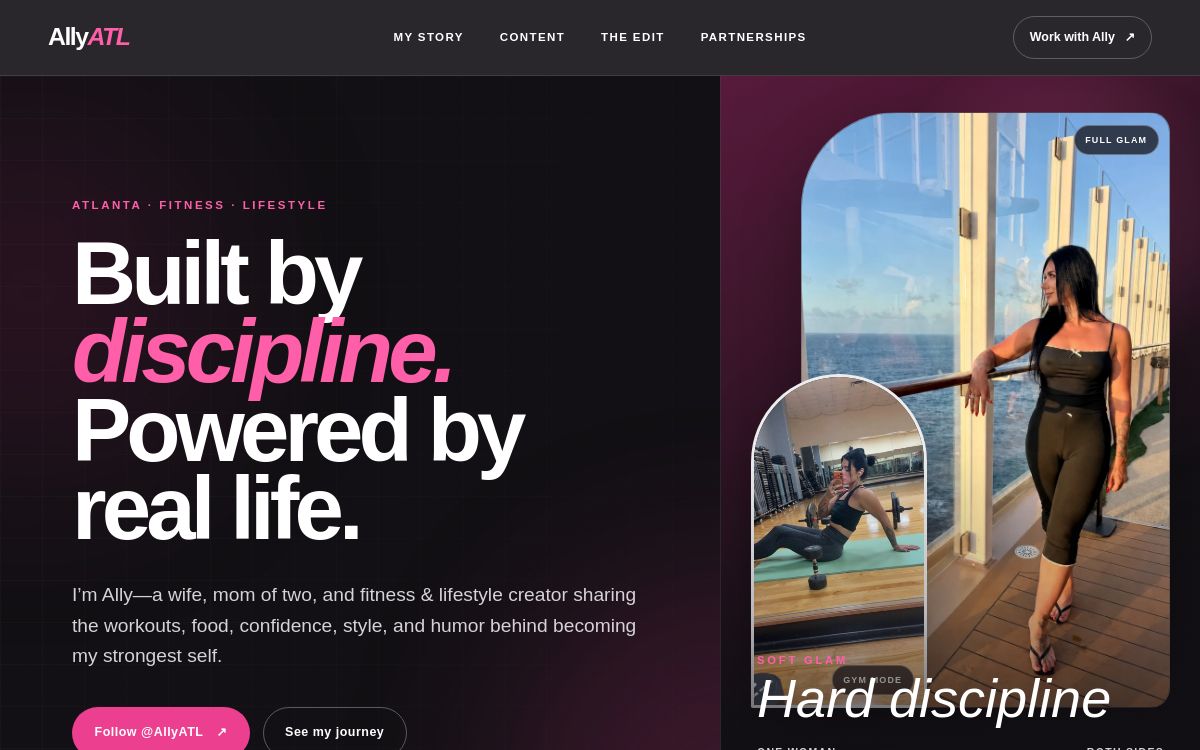 Desktop view of the real AllyATL website, featuring its Built by discipline hero