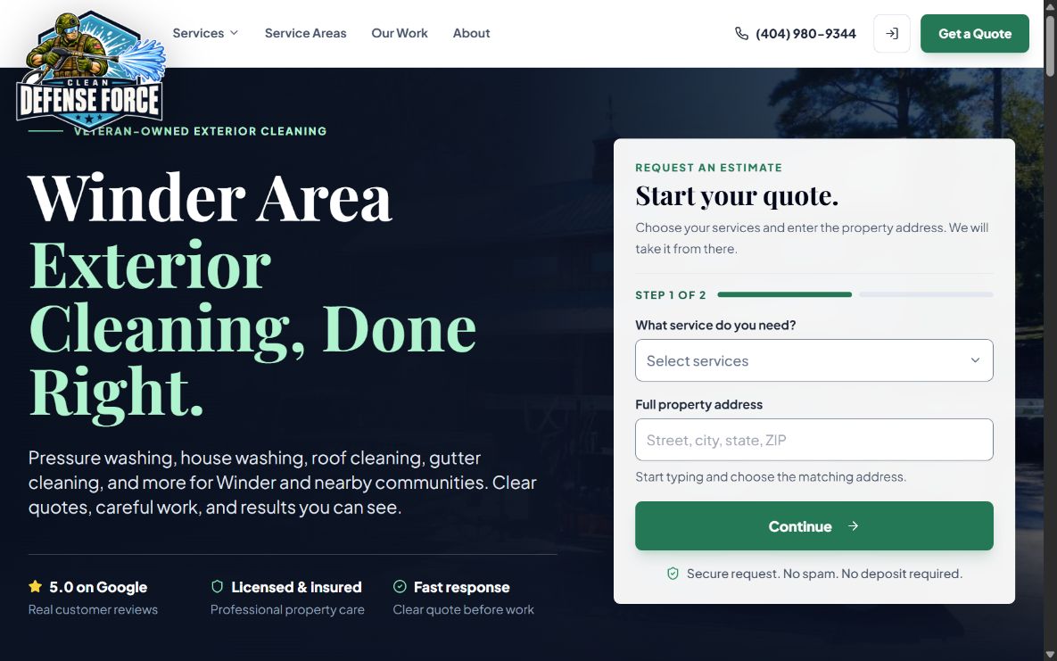 Real Clean Defense Force website displayed in desktop and mobile frames